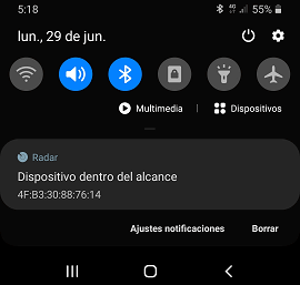 Notificación de dispositivo dentro del alcance
